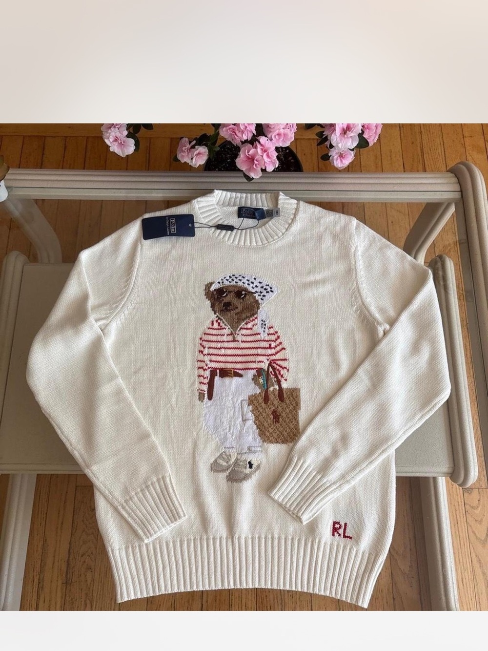 Polo by Ralph Lauren Cream Polo Bear Crewneck Sweater with Striped Top